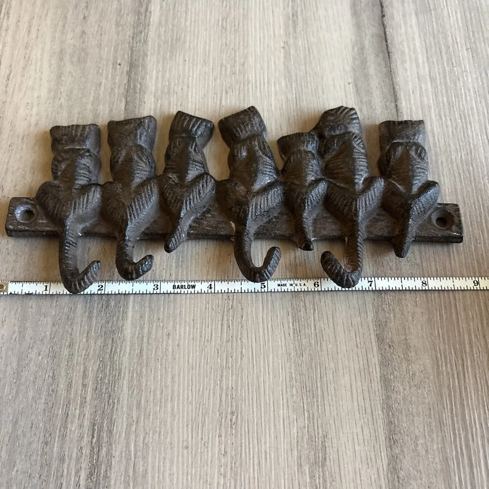 Vintage Cast Iron Cat Wall Hooks Rack 5 Hook Hanger Rustic Key Coat Leash Kitty